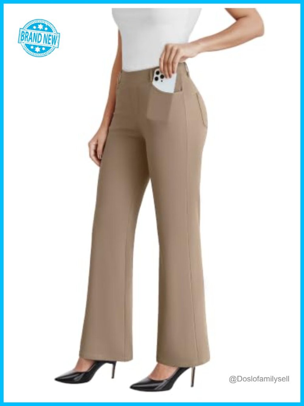 Soft Wrinkle-Resistant Work Pants Flared Slacks with Pockets